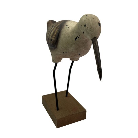 Vintage Shorebird 10"x9.5" Rustic Handcrafted Painted Wooden Sculpture Folk Art - Picture 7 of 13